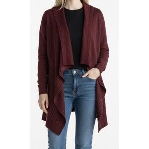 Women Sweater M Burgundy Ribbed Long Sleeve Open Front Soft Knit Cardigan  S